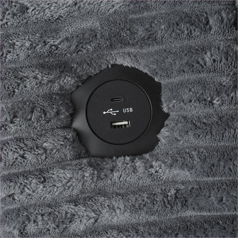 Canapés modulaires | Canapé-lit moderne surdimensionné de 86,5 po pour chambre à coucher avec porte-gobelets à ports USB | Gris anthracite | Velours côtelé
