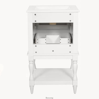 Meuble-lavabo de 20 po avec lavabo en céramique, armoire de rangement avec tablette ouverte, armoire de salle de bain rétro avec 2 tiroirs