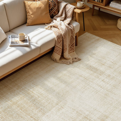 Tapis rectangulaire simple en polyester lavable pour tapis pour chambre à coucher, beige, 3 pi x 5 pi