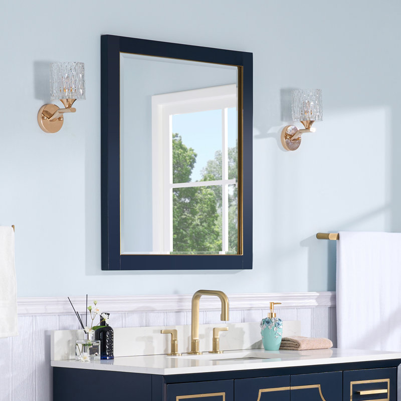 Miroir de salle de bain mural 32 po H, Bleu marine, Rectangle 32 po x 28 po