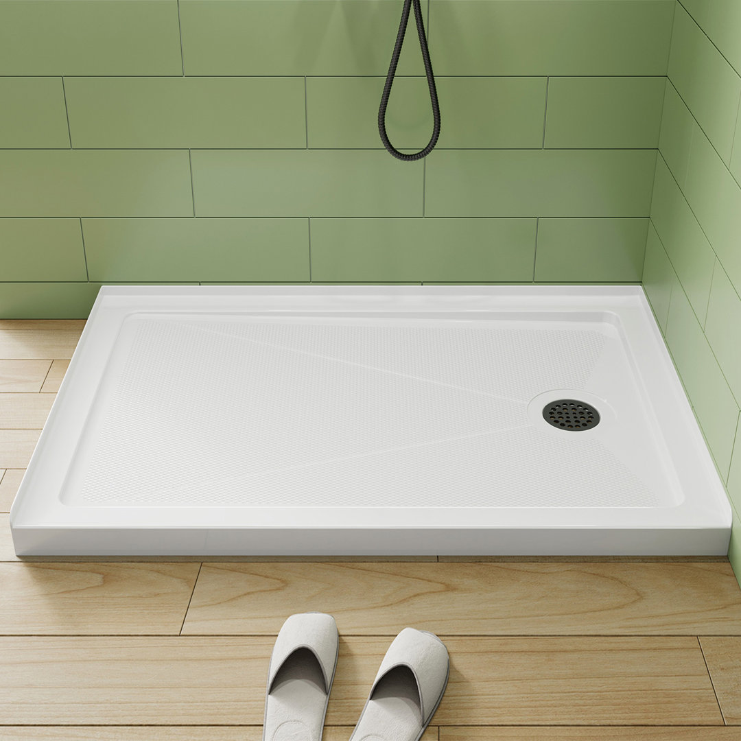 48" x 32" White Shower Base with Drain Assembly and Drain Cover Included, Non-slip Shower Pan HOROW Drain 