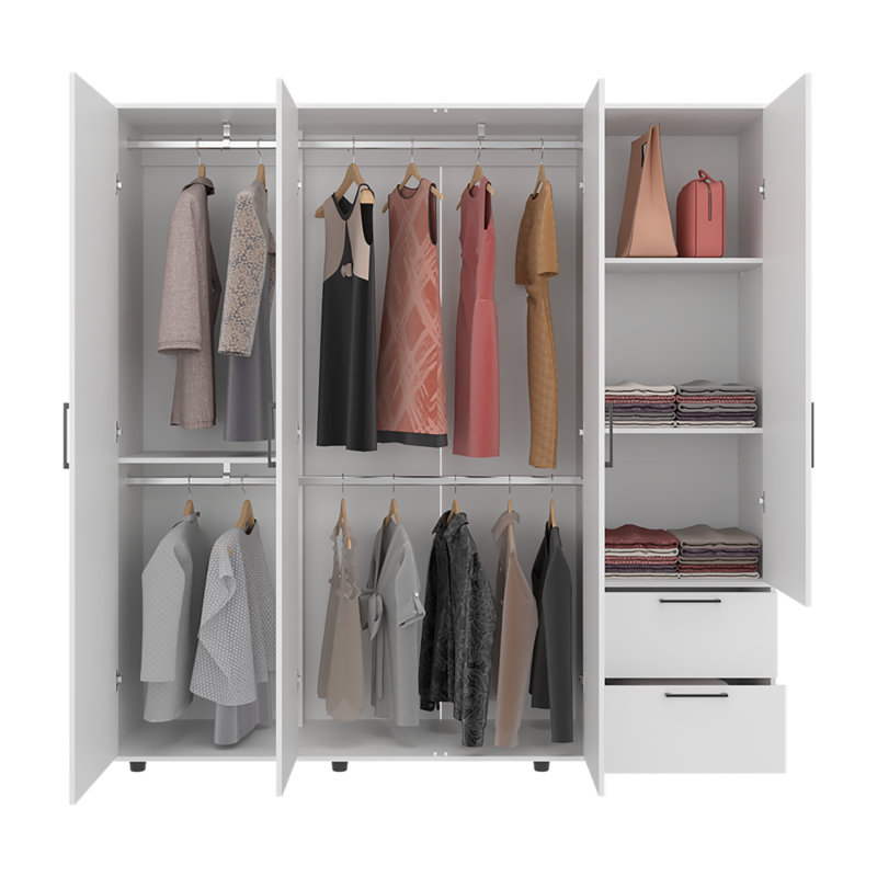 Armoire blanche à 4 portes avec tiroirs et beaucoup de rangement