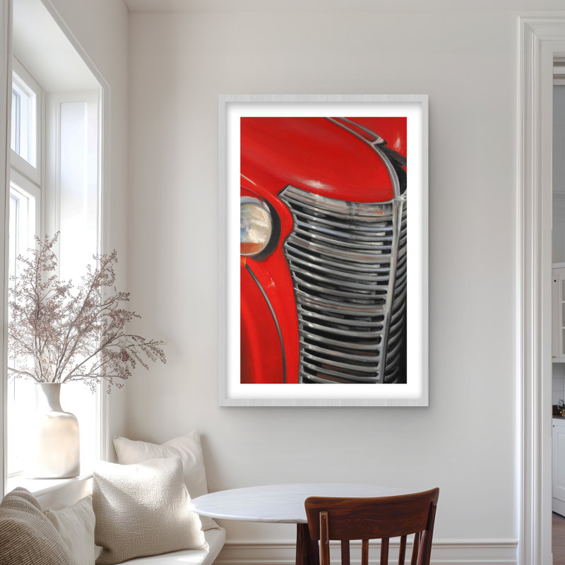 50's Car Grid Closeup | Gray Framed Matted Print for Decor