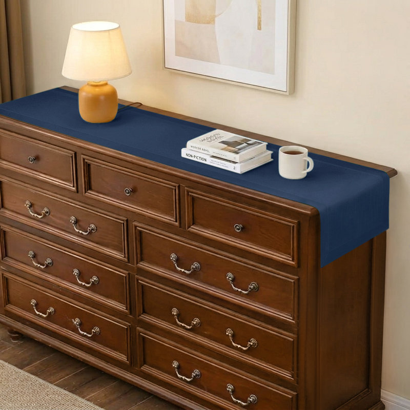 Chemin de table en faux lin, 108 po x 14 po, Bleu marine