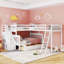 Lit superposé simple au-dessus d'un lit double en L avec 3 tiroirs, échelle et escalier-816142050
