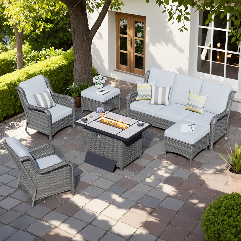 Tommy 5 - Person Patio Conversation Set with Cushions, Gray Cushion/Gray Frame, Yes