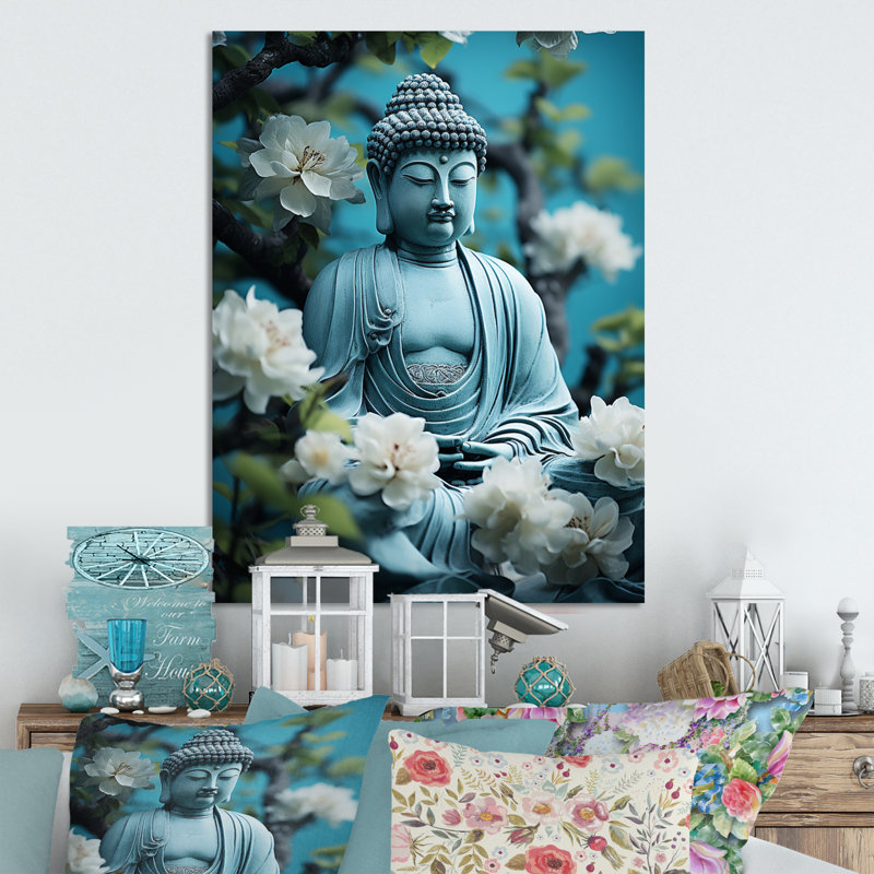 " Teal Buddhism Buddhas Serenity II ", 20" H x 12" W x 1" D