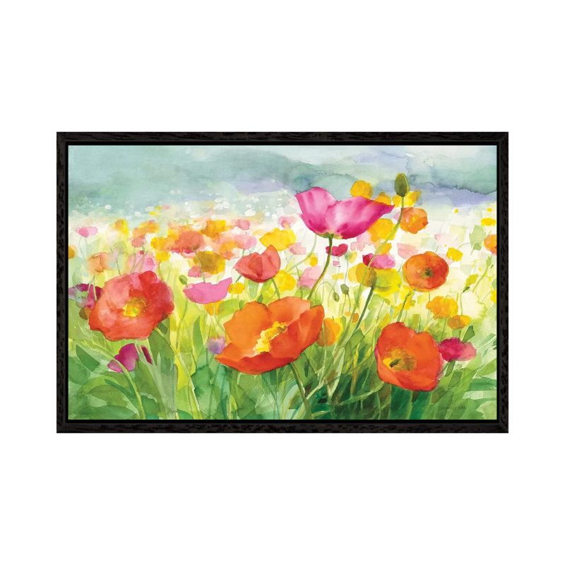 Meadow Poppies by Danhui Nai - Painting on Canvas, 66.04 cm H x 45.72 cm W, Black Framed