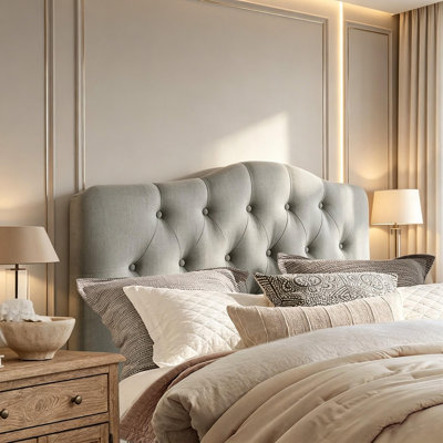 Tête de lit tapissier capitonnée de très grande taille, tête de lit capitonnée en tissu de lin capitonné, tête de lit à hauteur réglable pour la chambre à coucher, gris