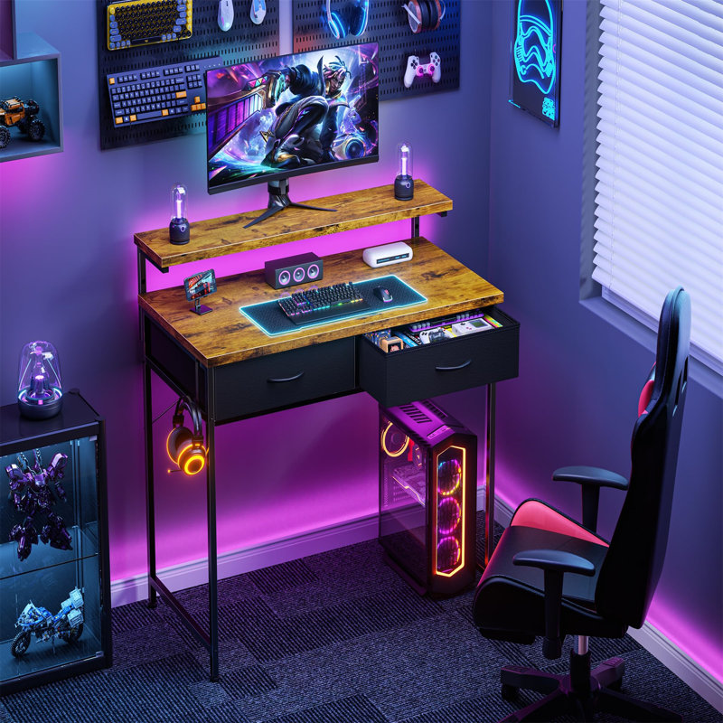 Metal Base Computer Desk, Rustic Brown