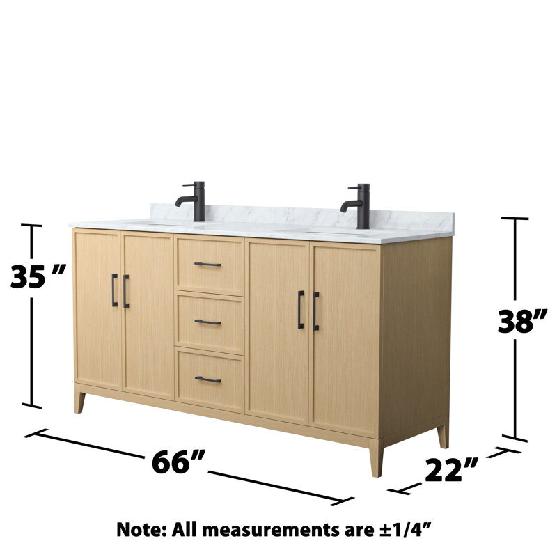 Elan Double Bathroom Vanity with Marble Top, Matte Black, Tan, 66"