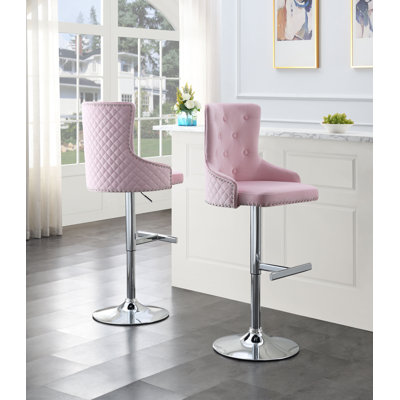 Demeray Swivel Upholstered Adjustable Height Counter Stool with Metal Frame