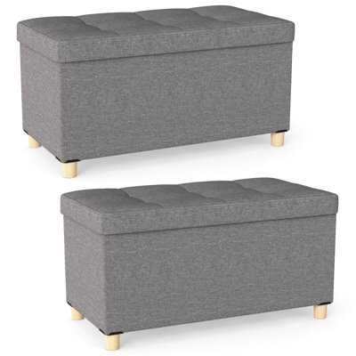 2 PCS 30” Storage Ottoman Bench with Tray Rubber Wood Legs for Small Space Entryway Gray