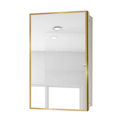 Armoire à pharmacie murale ou miroir encastrée en métal doré 16 x 28 pouces avec miroir