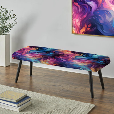 Aura céleste mauve et bleu camouflage - banc noir rembourré abstrait