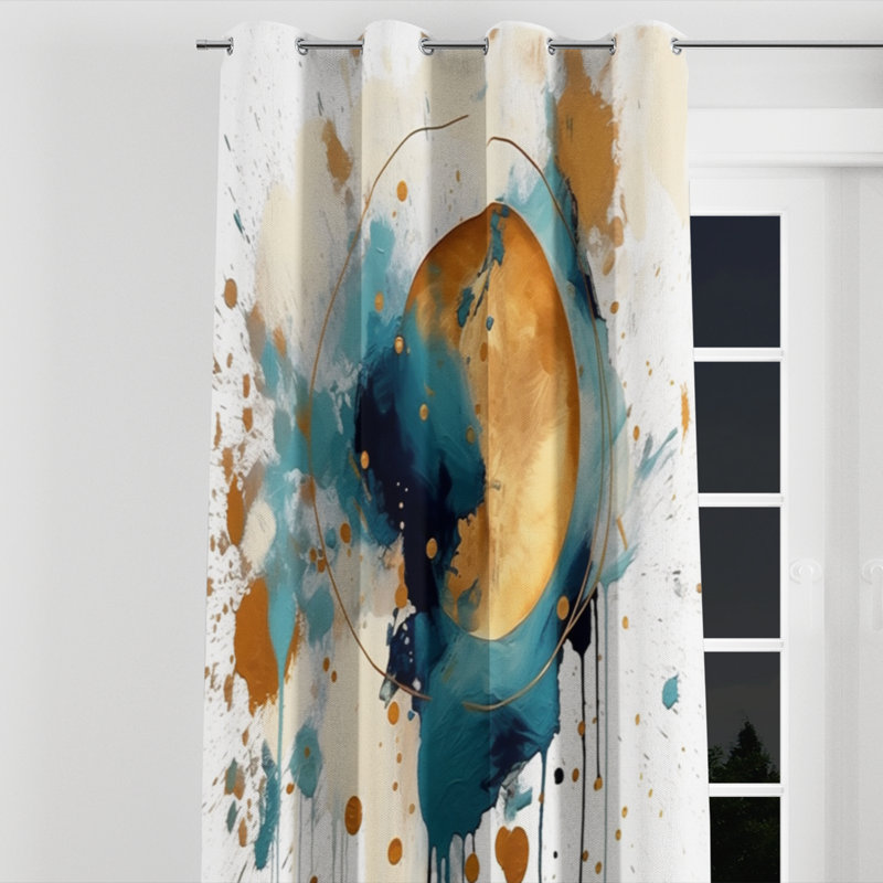 Dryer Teal Adn Gold Elegance I - Abstract Minimalism Grommet Curtain - Velvet Room Darkening - 1 panel, 52" W x 108" L