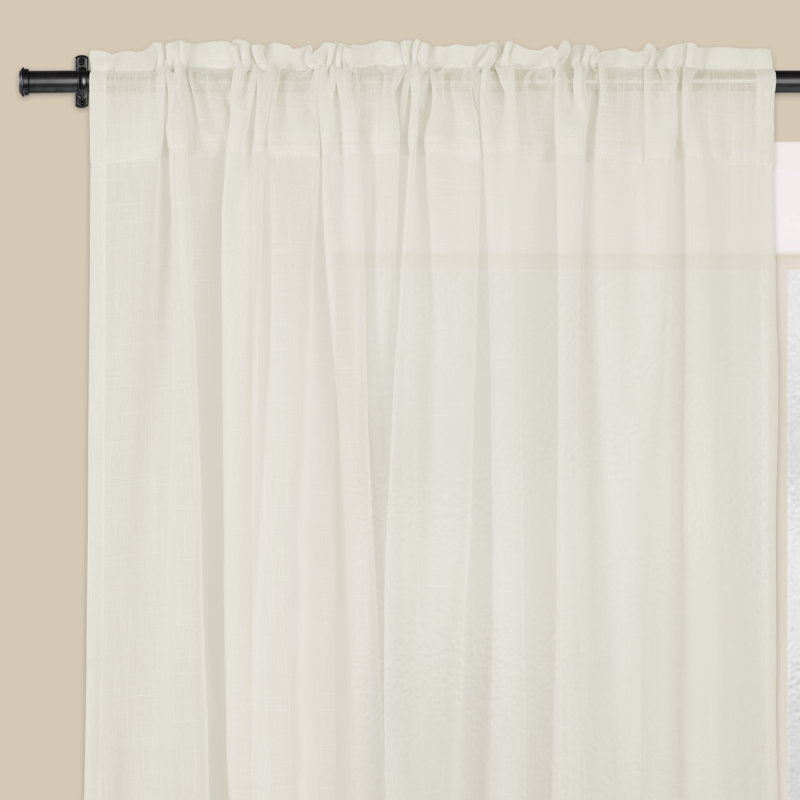 Paire de rideaux semi-transparents avec passe-tringle (ensemble de 2), Blanc, L 52 po x L 96 po
