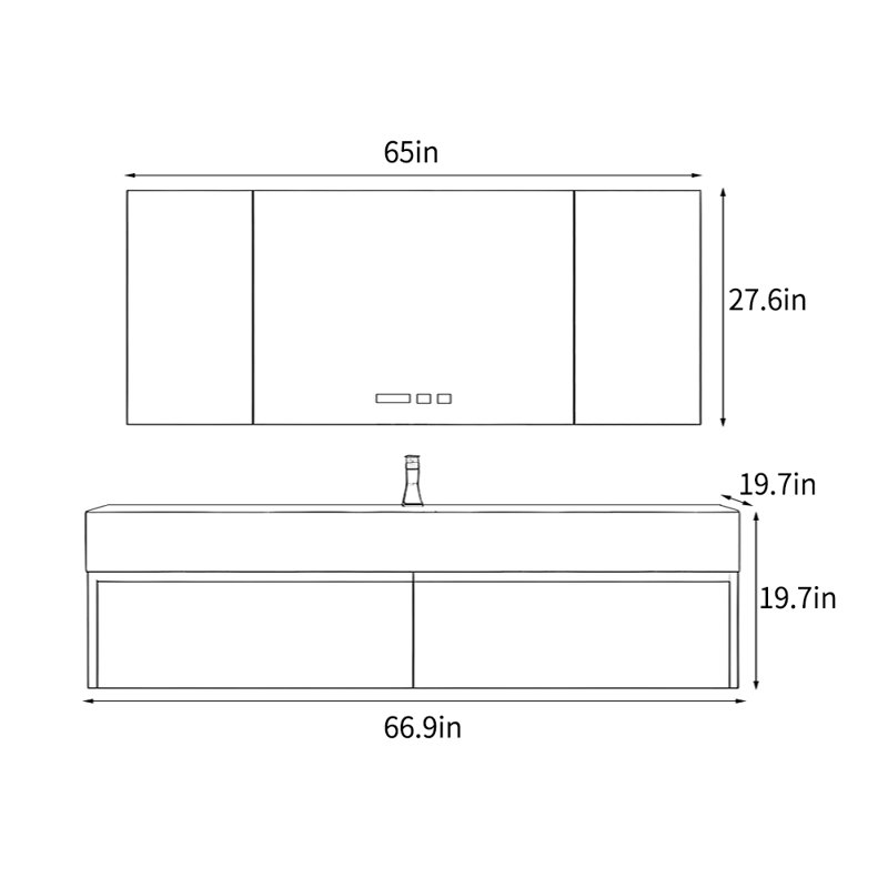 Armoire de salle de bain de style nordique minimaliste, H 19,7 po x l 66,9 po x P 19,7 po, Gris foncé