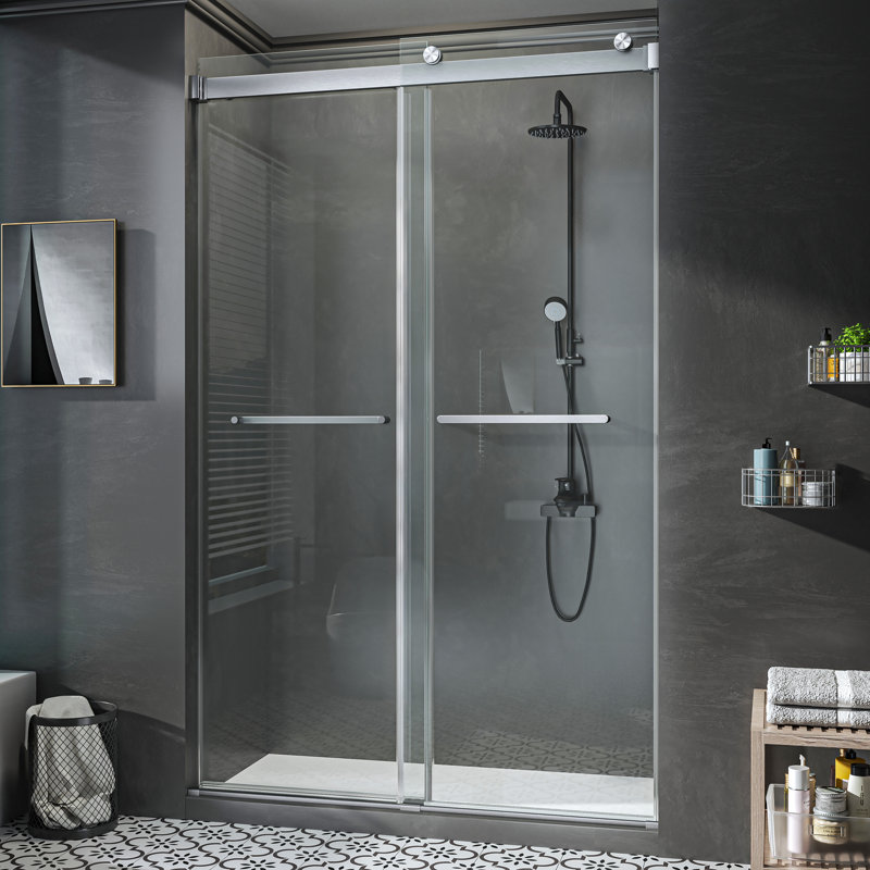 44"-48" W x 76" H Double Sliding Frameless Shower Door with 5/16" (8mm) Crystal Clear Tempered Glass, Brushed Nickel