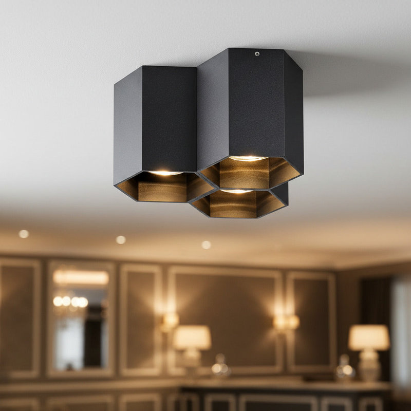 UltraBeam 15 Watt LED Dimmable Hexagonal Surface Mounted Ceiling Spotlights, Black