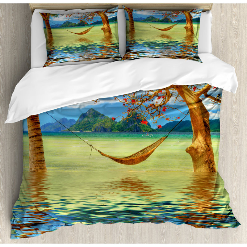 Coastal Polyester Duvet Cover, Queen Duvet Cover  + 2 Shams