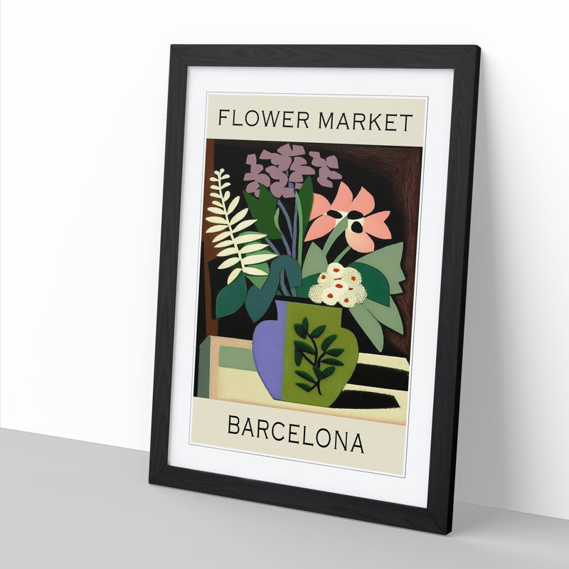 Barcelona Flower Market Exhibition No.5 - Single Picture Frame Print on Wood, 64cm H x 46cm W x 2cm D