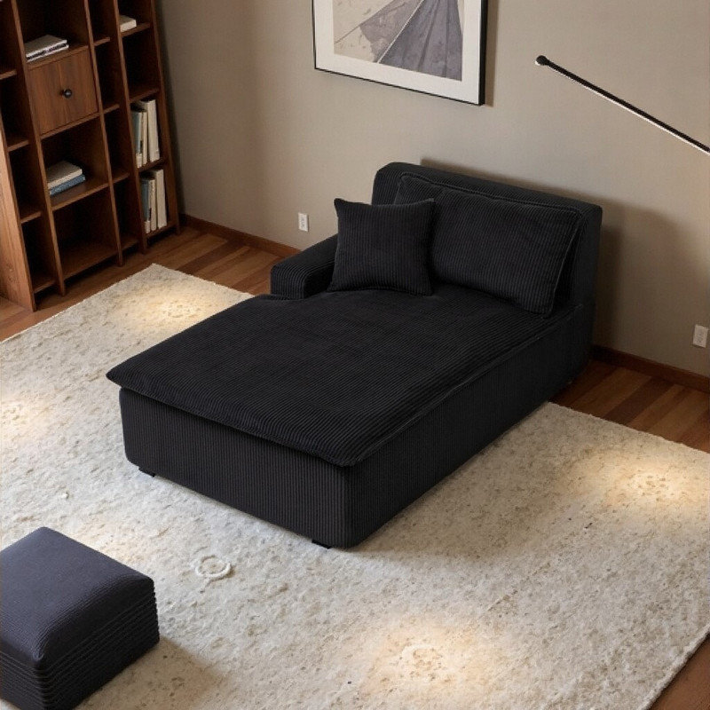 Canapé-lit réversible avec accoudoirs et fauteuil en velours côtelé sans assemblage, Noir