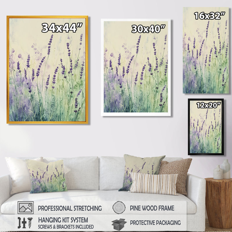 Lavande Meadow Drift I - décoration murale en toile florale mauve, H 32 po x l 16 po, Toile tendue
