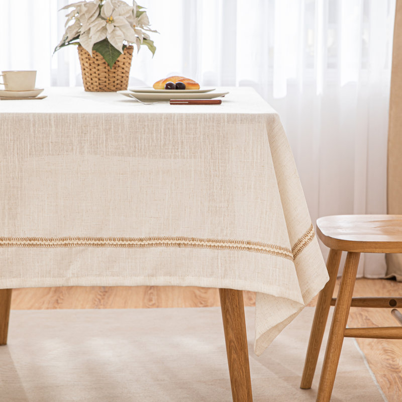 Beige Cotton-linen Blend Rectangular Tablecloth, 86" L x 55" W