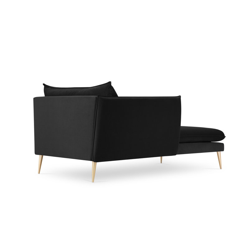 Adoraim Velvet Chaise Lounge, Black, Left-Arm Chaise, Gold