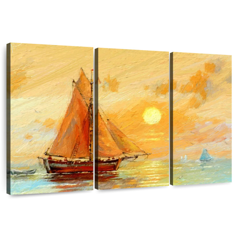 Mehar Sunset Sea Sailboat, 24" H x 38" W