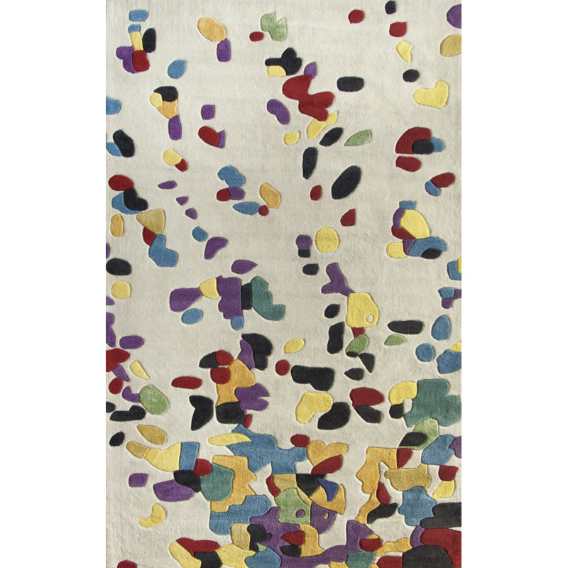 Tapis blanc / bleu touffeté à la main Augustine, Rectangle 8 pi 3 po x 11 pi
