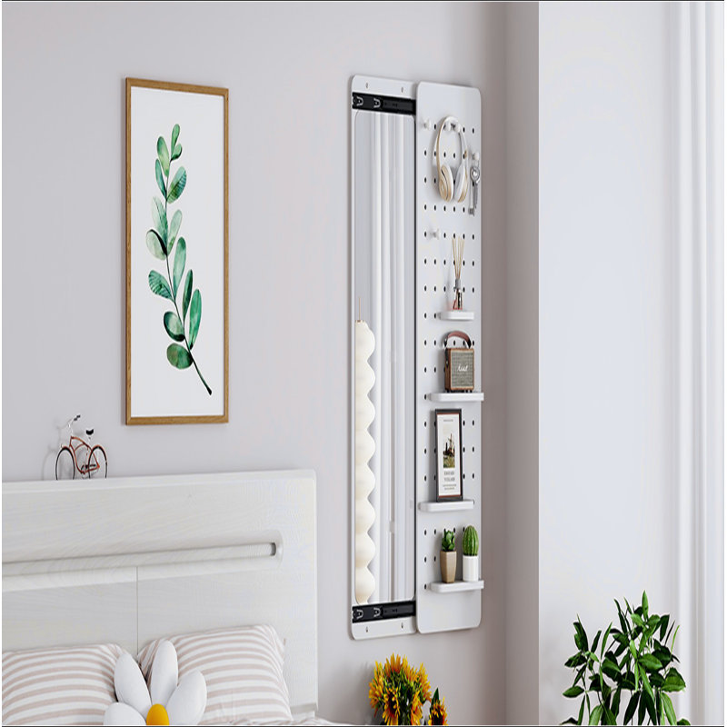 Wall Mounted Full Length Mirror, Full Body Mirror With Shelf, Full Body Mirror With Hook Wall Mounted Mirror With Multifunctional Design Panel, Bedroom/Living Room/Entrance