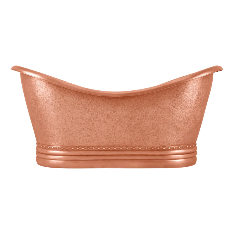 Paige 66" Copper Double Slipper Pedestal Tub with Pre-Drilled Overflow and Rolled Rim - Less Drain, Antique Copper Patina