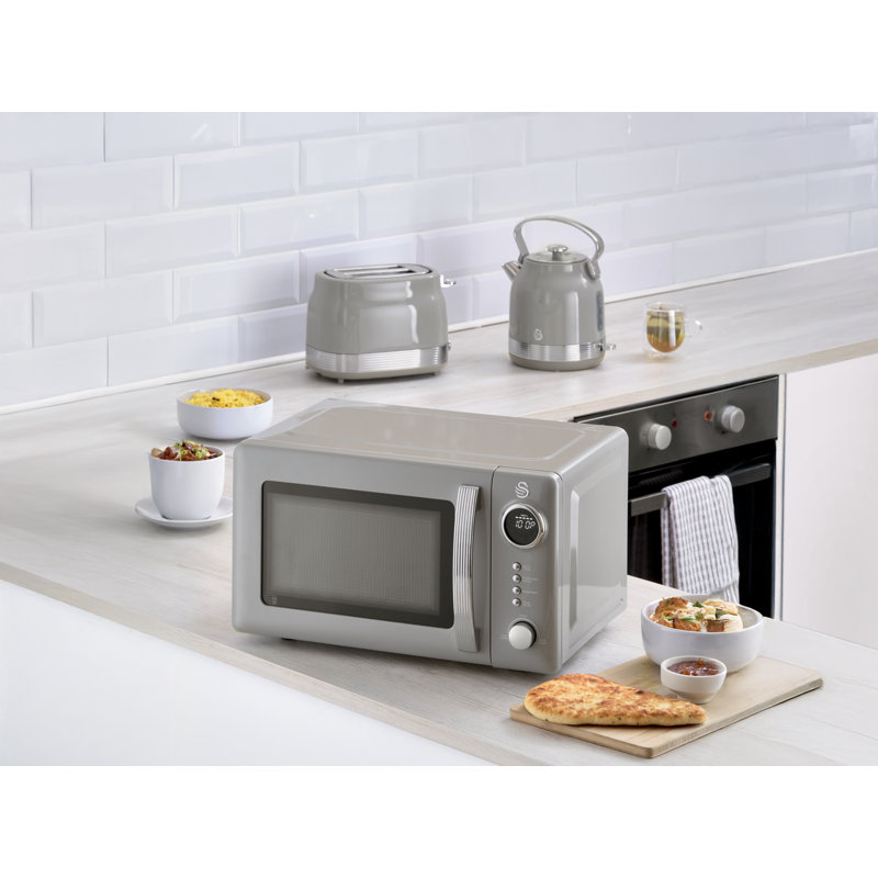 Swan Retro Kitchen Set, 1.7L Rapid Boil Traditional Kettle, 2 Slice Toaster and 20L Microwave, Grey