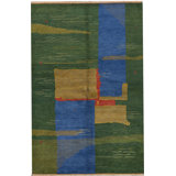 Hand-Knotted High-Quality Green, Blue, and Yellow Area Rug