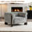 Upholstered Gray Chenille Modern Curved Arm Design Armchair With Solid Wood Legs-1496703150