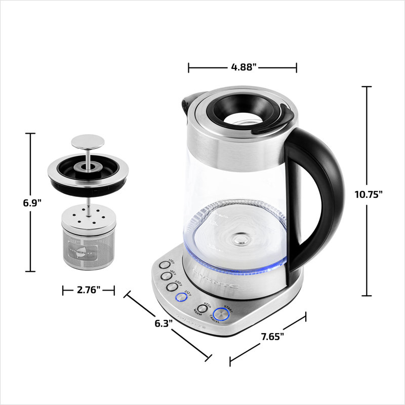 1.7L Silver Glass Electric Kettle with Temperature Control
