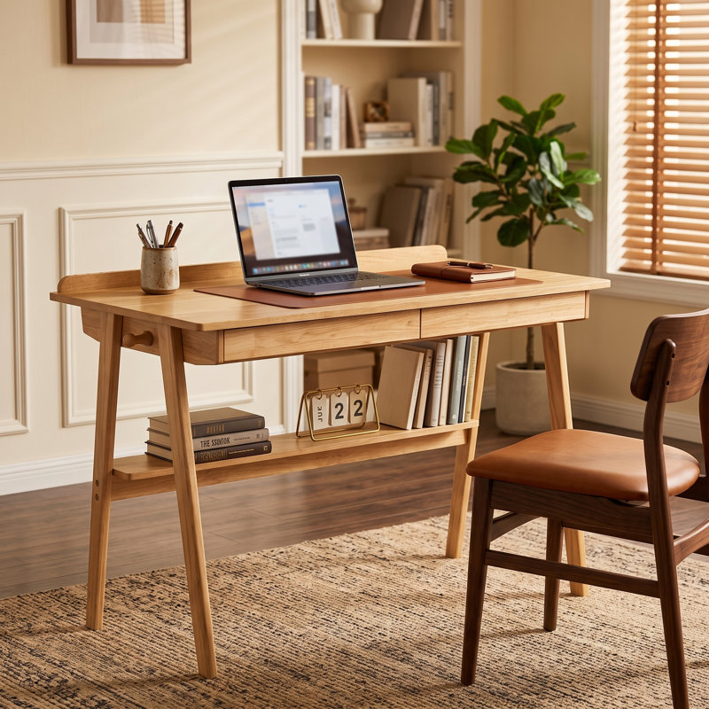 Bureau en bois massif 47,2 "avec 2 tiroirs et tablette de rangement