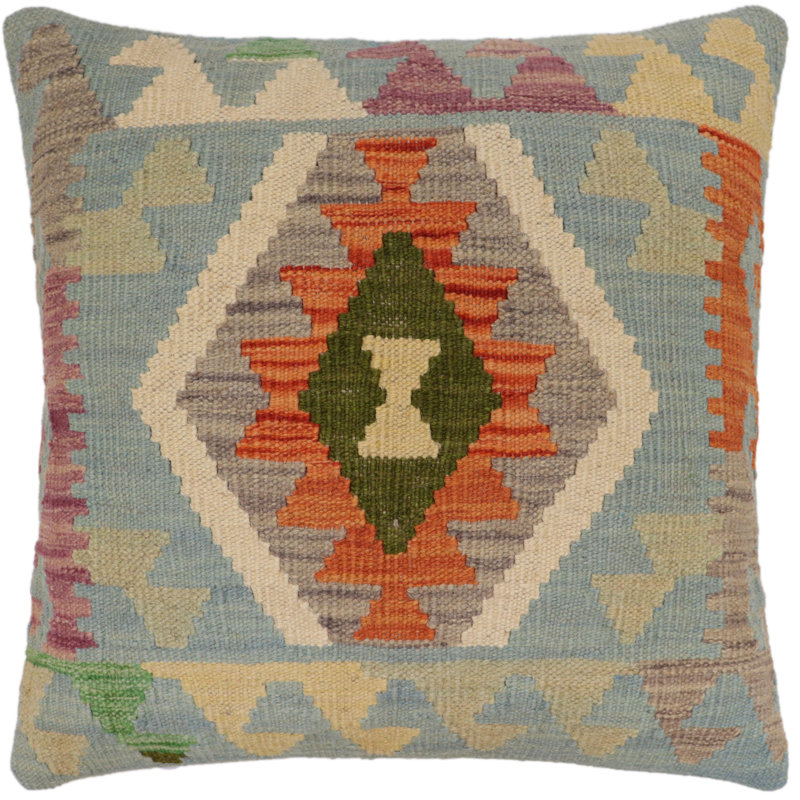 Coussin rustique Kilim, H 20 po x l 20 po, Orange / Gris / Beige