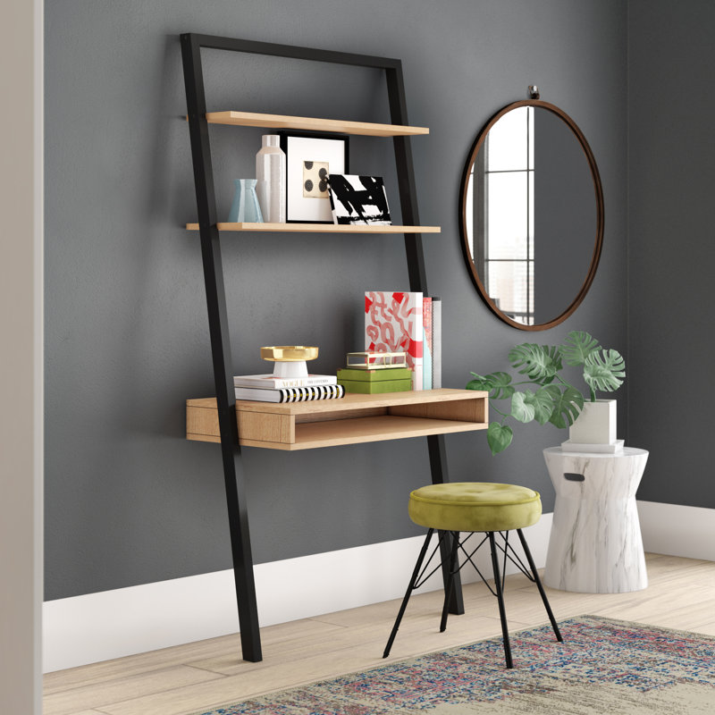 Coby 73.56"H X 38"W Leaning/Ladder Desk, Oak/Black