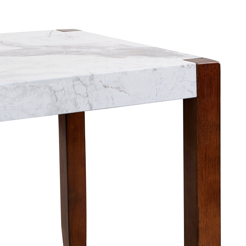 Modern Dining Table, Rectangular Faux Marble Style Table With Sturdy Wood Legs, Easy To Clean Rectangular Kitchen Table