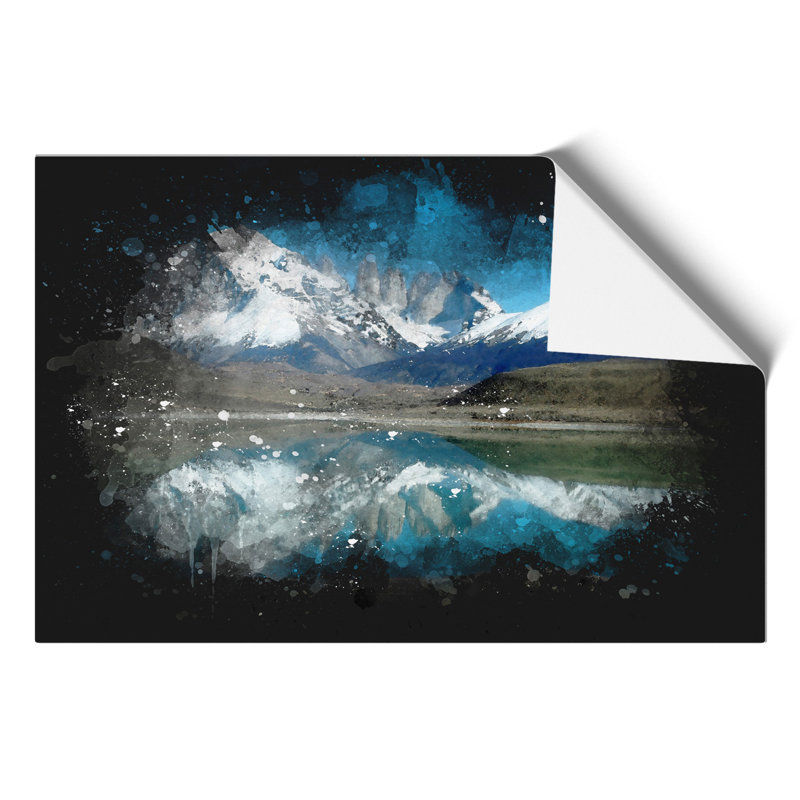 Lake and Mountain in Argentina Paint Splash - Frameless Print, 42cm H x 59cm W x 0.1cm D