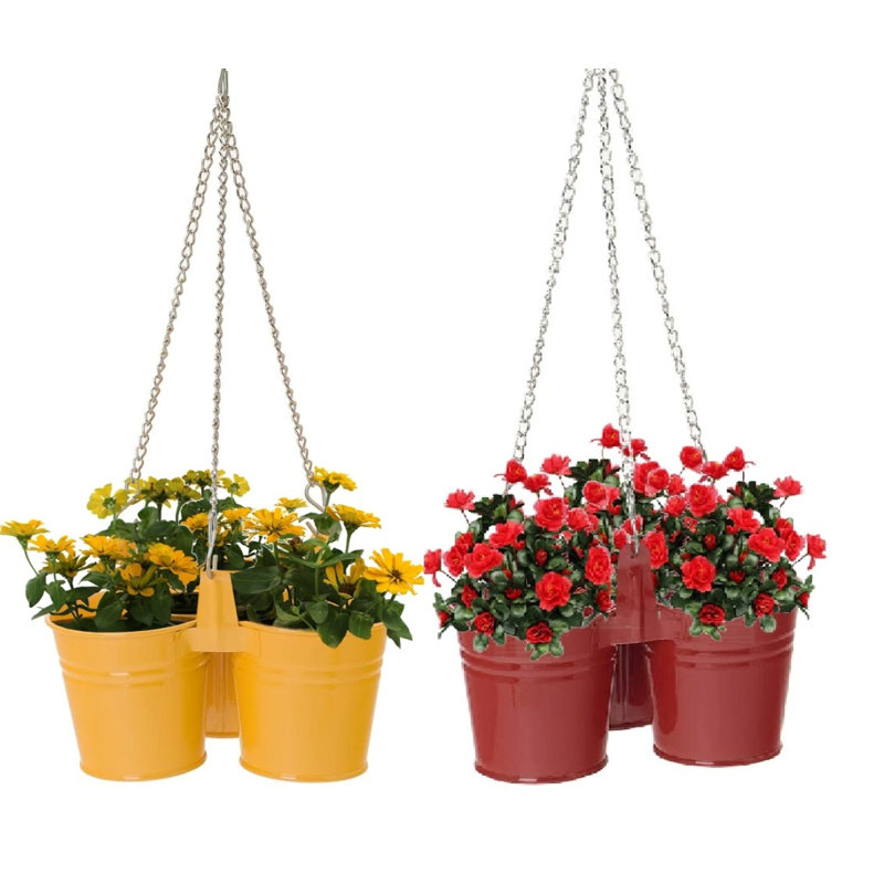 Metal Hanging Planter, Saffron/Red, 24" H x 12" W x 12" D
