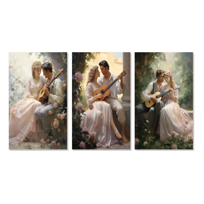 «Romantic Couple Landscape Serene», 3 pièces sur toile, H 28 po x l 36 po, Toile tendue