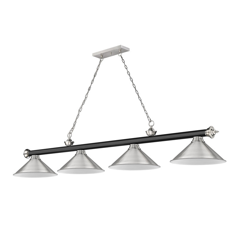 Billard 4 lumières Annaleisa, Noir mat/nickel brossé, Nickel brossé