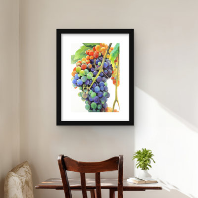 «Colorful Bunch of Grapes - Kitchen gastronomie», reproduction encadrée
