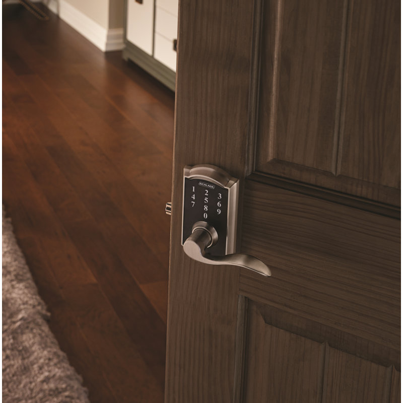 Schlage Touch Keyless Touchscreen Lever with Camelot Trim and Accent Lever, Bright Chrome