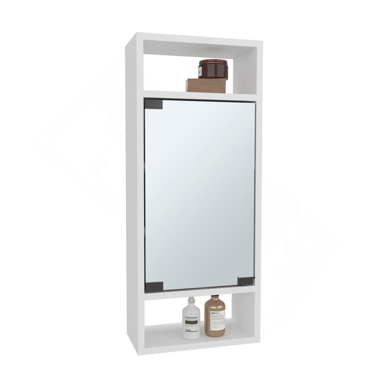 Pharmacie, 1 porte, 5 tablettes, 1 miroir, blanc