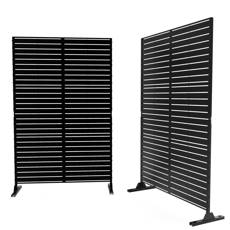 74.8" x 47" Metal Privacy Screen Fence Panel with Stripe Pattern, Set of 2, Black
